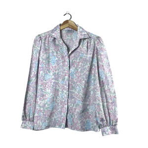 Women's Vintage Pastel Floral Alicia Button Front Blouse M